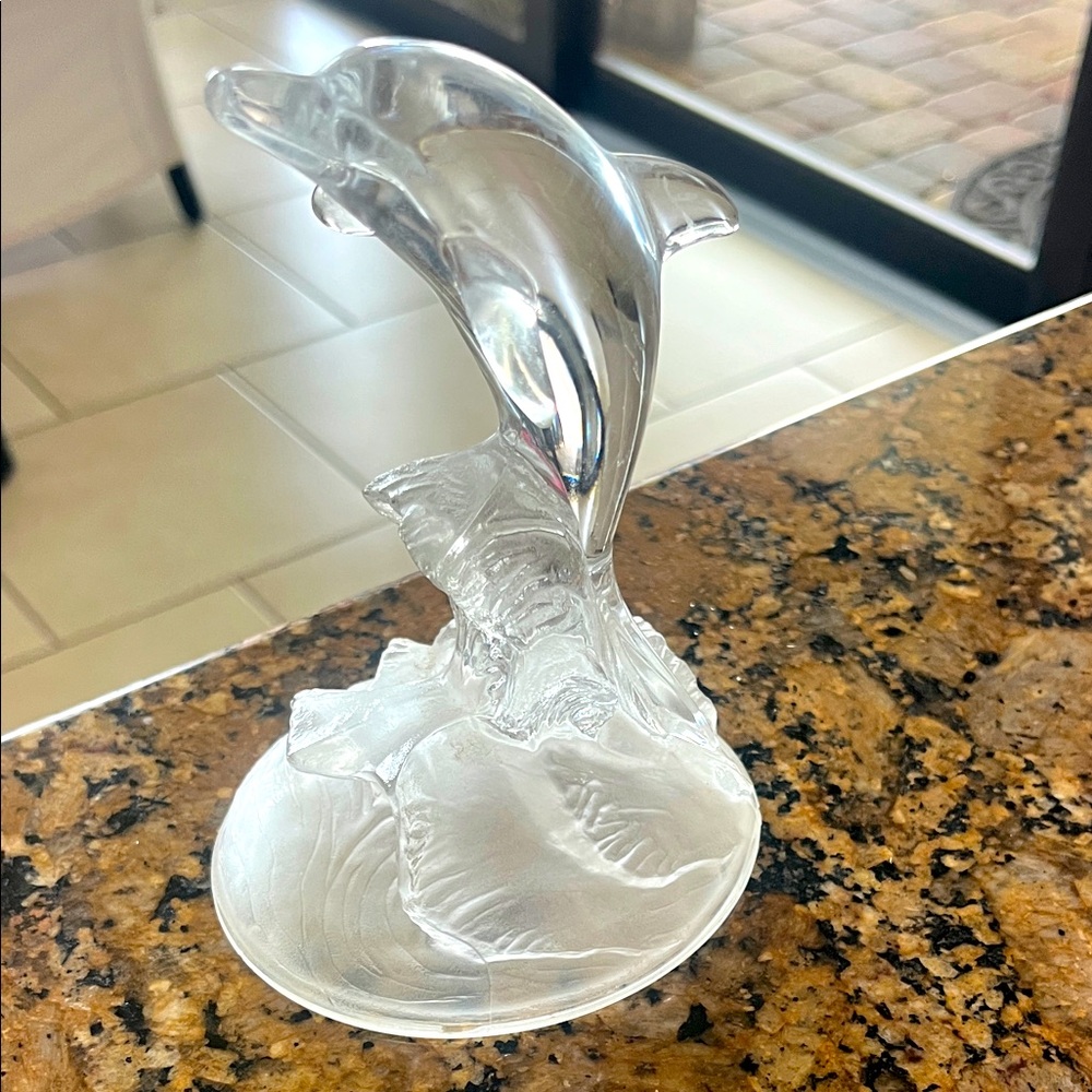 EUC Crystal D’Arques clear lid crystal dolphin figurine frosted bottom France